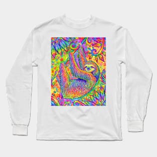 Psychedelic Rainbow Sloth Long Sleeve T-Shirt